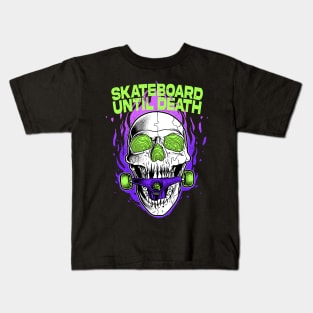 Skate Until Death Skull Skateboard SK8 Punk Tattoo Mini Ramp Kids T-Shirt